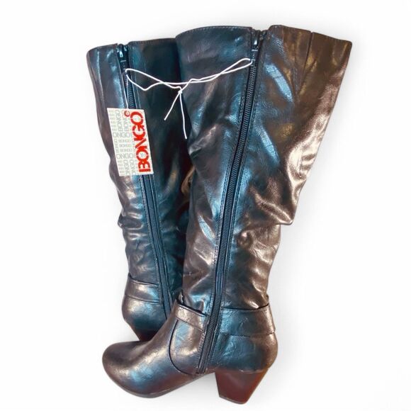 Bongo NWT Black Faux Leather Boots Knee High Heeled Womens Size 6.5 Style Jorie - Picture 1 of 8